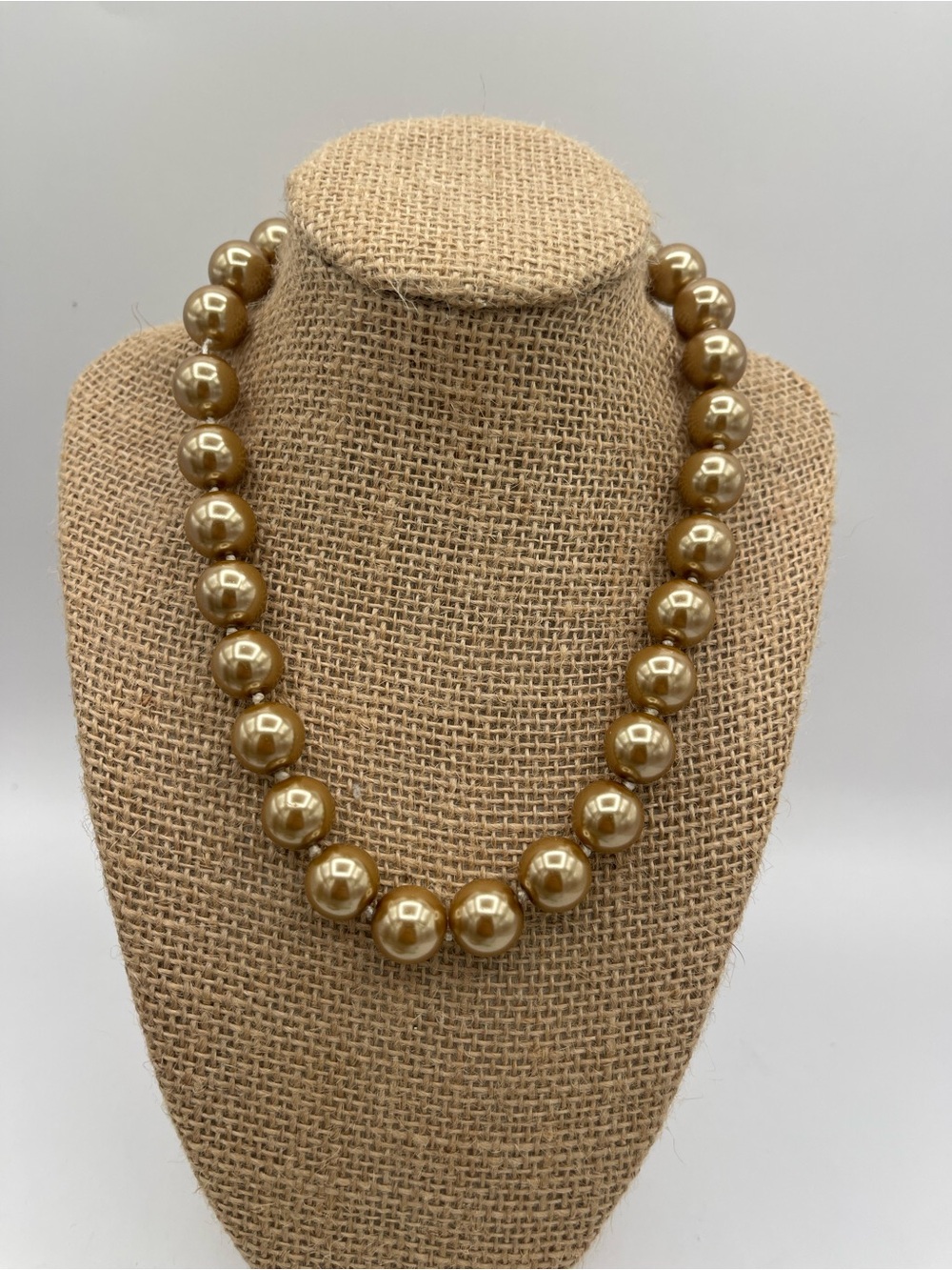 Nolan Miller Faux Chunky Gold Pearl Designer Necklace with Clear Rhinestones